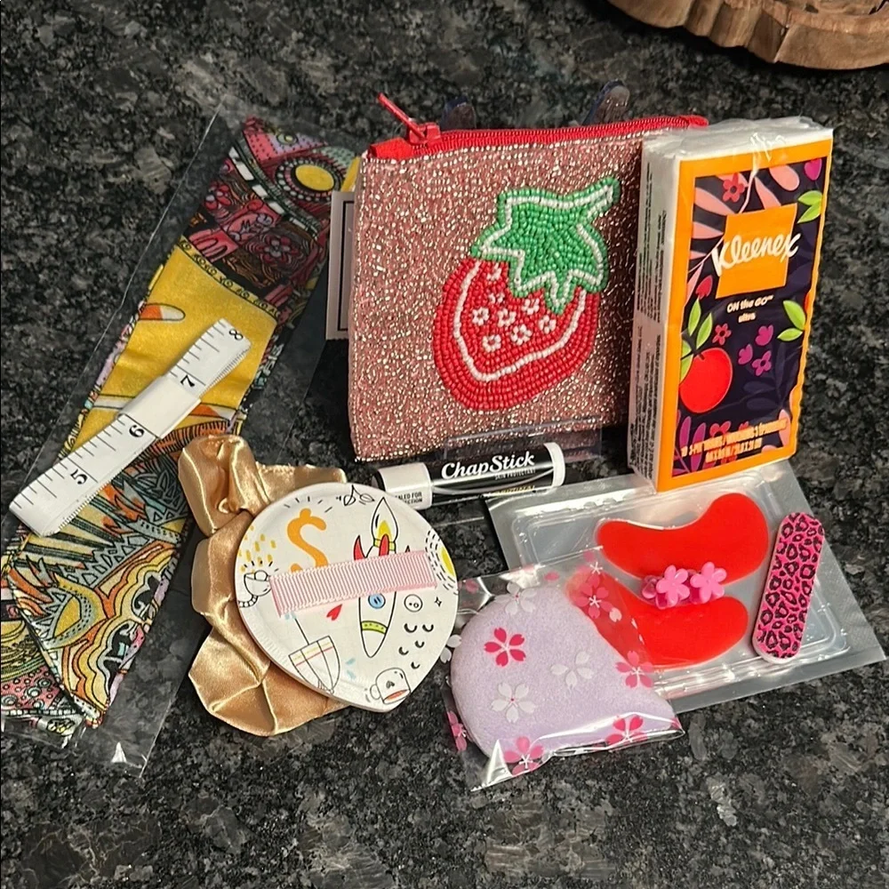 Strawberry Beaded Pouch with Beauty Blenders & Accessories NWT Gifts & More